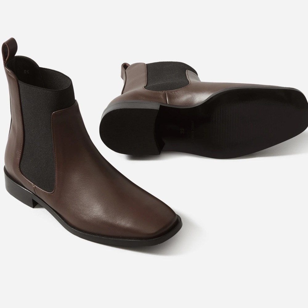 Everlane Italian Leather Square Toe Chelsea Boot Chocolate 8 1/2